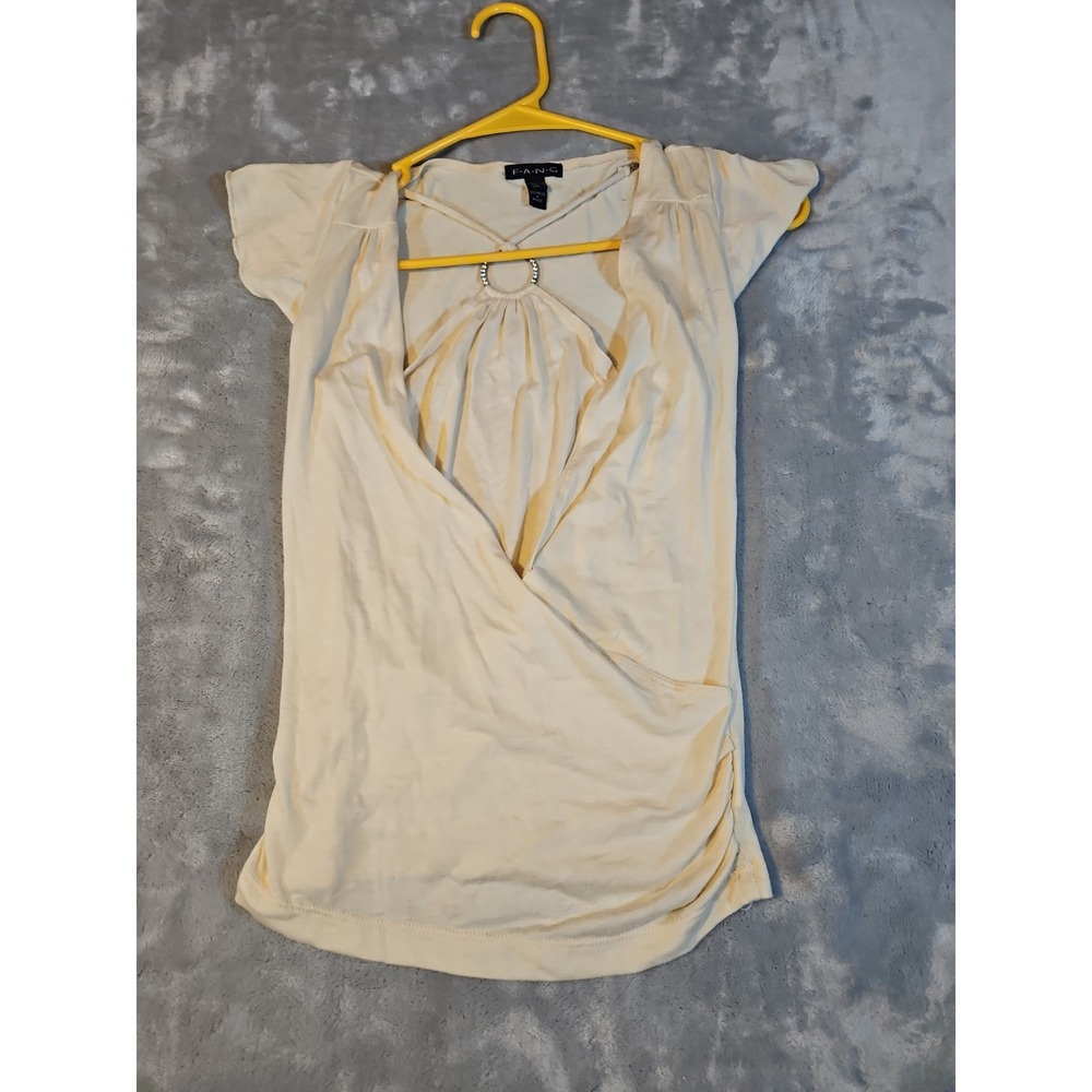 womens tops Wrap Ring Neck FANG Size Small